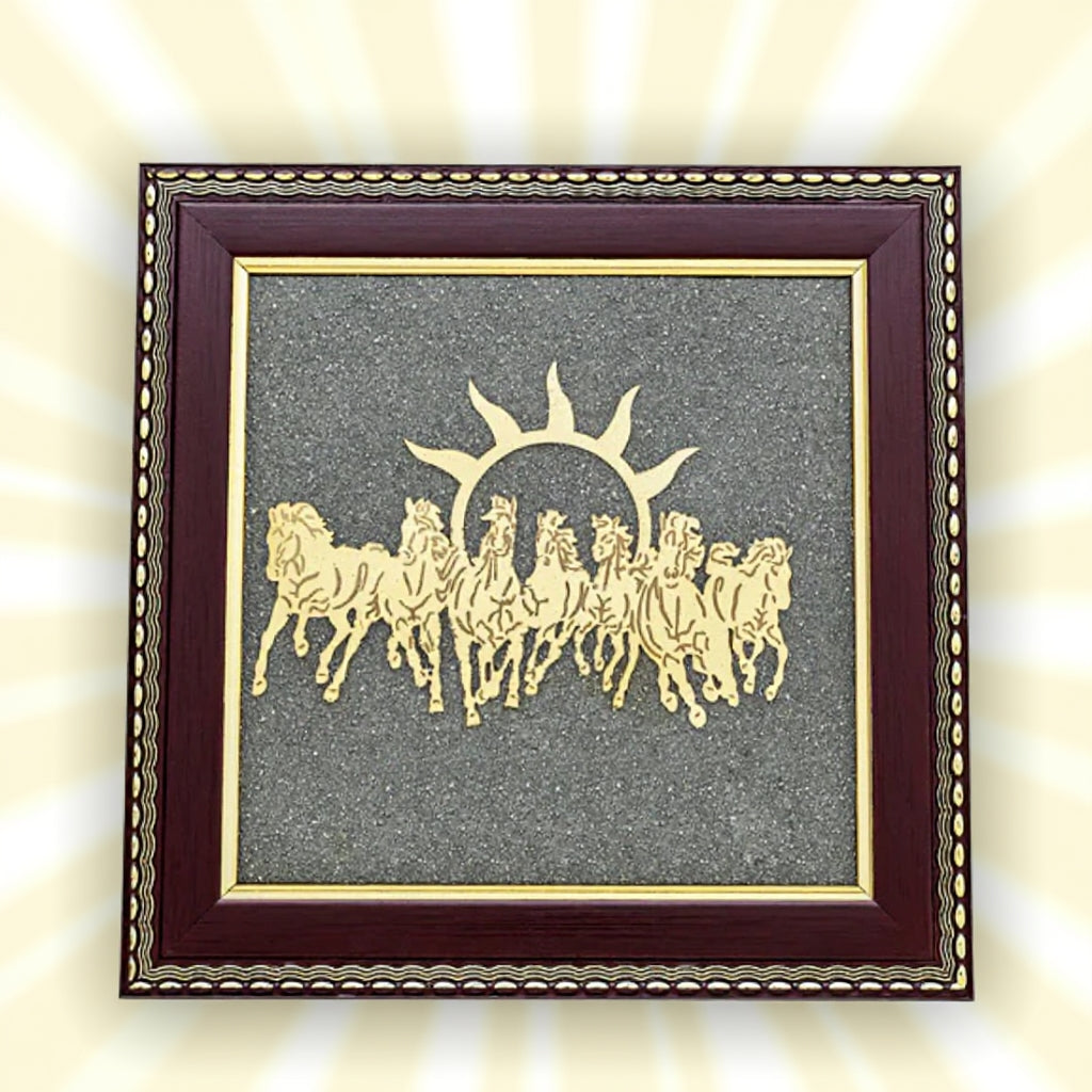 7 Horses Raw Pyrite Frame for Vastu & Prosperity