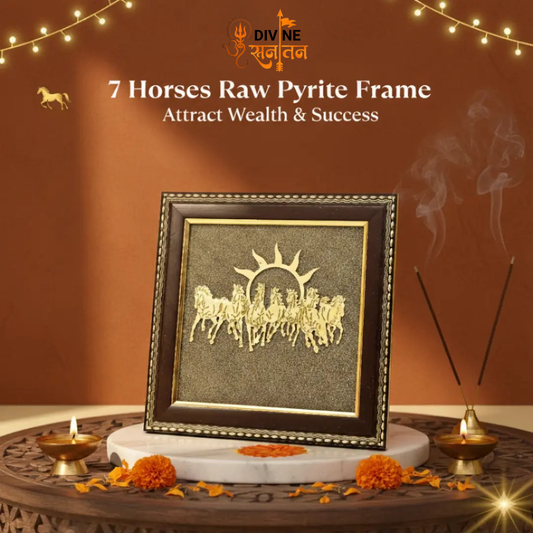 7 Horses Raw Pyrite Frame for Vastu & Prosperity