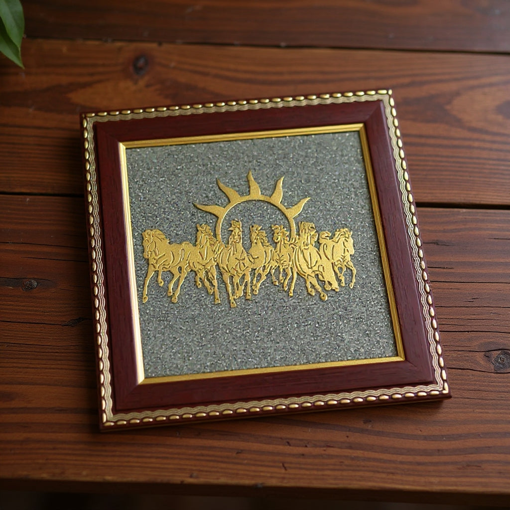 7 Horses Raw Pyrite Frame for Vastu & Prosperity