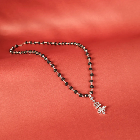 Silver Cap Karungali Mala with Trishul Nandi Pendant