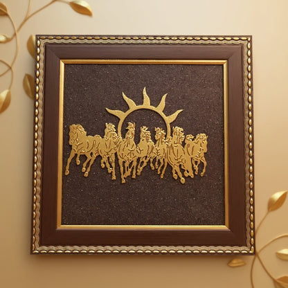 7 Horses Raw Pyrite Frame for Vastu & Prosperity