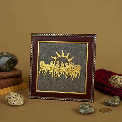 7 Horses Raw Pyrite Frame for Vastu & Prosperity