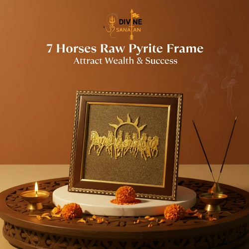 7 Horses Raw Pyrite Frame for Vastu & Prosperity